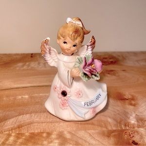 Vintage Ceramic Lefton Original February Birthday Angel